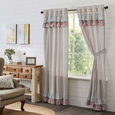 Kaila Ticking Blue Ruffled Panel Set of 2 84x40 VHC Brands - The Fox Decor